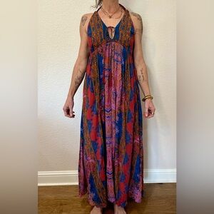 Free People Vibrant Red and Blue Maxi Dress